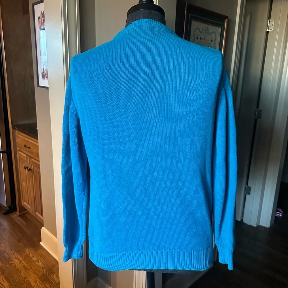 LACOSTE 🐊 Men’s Vintage Blue & Black Geometric All Cotton LS Sweater - Size LG - Picture 10 of 12